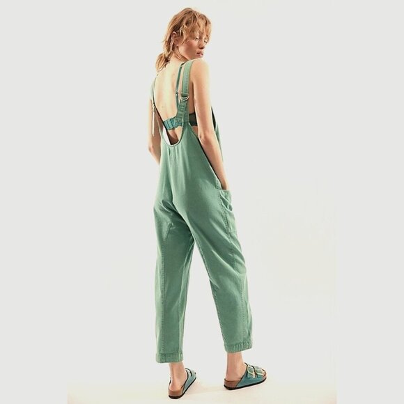 NEW WE THE FREE HIGH ROLLER DENIM JUMPSUIT TURQUOISE LARGE
